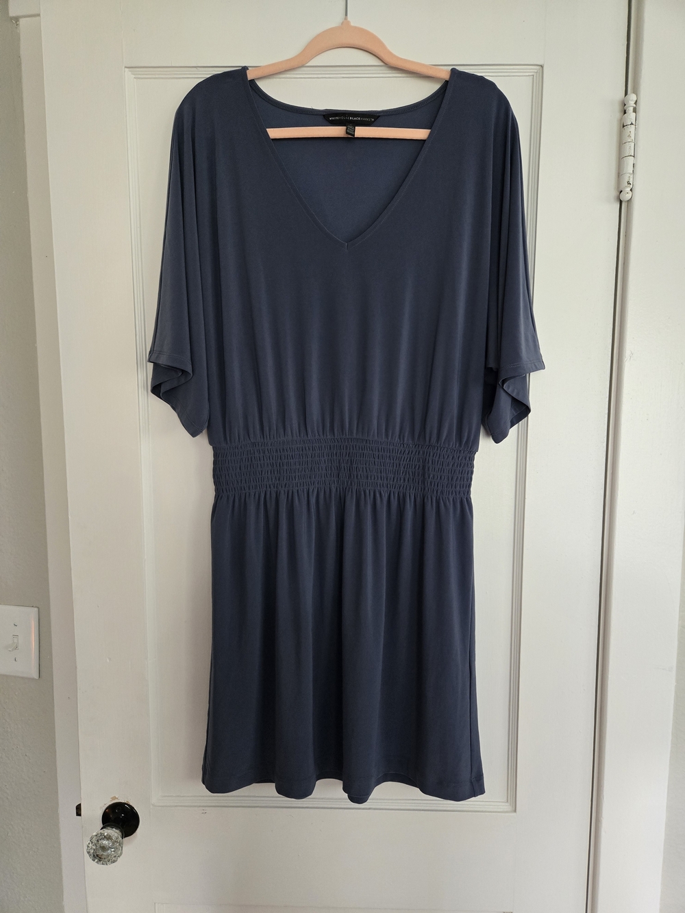 White House Black Market Navy V-Neck Smocked Waist Dress